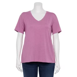 Plus Size Nine West Essential Soft Spun Short Sleeve V-Neck Top -Clothing Sales Store 5233799 Lavender Mauve