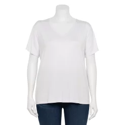 Plus Size Nine West Essential Soft Spun Short Sleeve V-Neck Top -Clothing Sales Store 5233799 Modern White