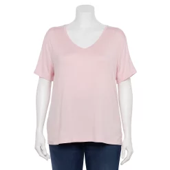 Plus Size Nine West Essential Soft Spun Short Sleeve V-Neck Top -Clothing Sales Store 5233799 Pnk Hoodie