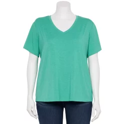 Plus Size Nine West Essential Soft Spun Short Sleeve V-Neck Top -Clothing Sales Store 5233799 Reef