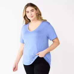 Plus Size Nine West Essential Soft Spun Short Sleeve V-Neck Top -Clothing Sales Store 5233799 Valentina Peri