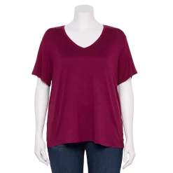 Plus Size Nine West Essential Soft Spun Short Sleeve V-Neck Top -Clothing Sales Store 5233799 Vintage Red