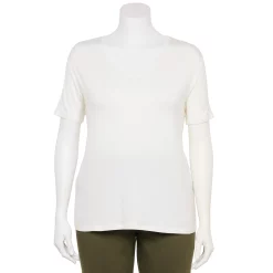 Plus Size Nine West Essential Soft Spun Short Sleeve V-Neck Top