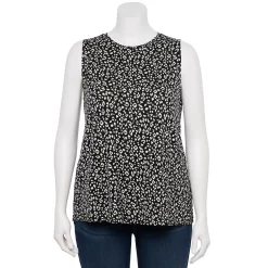 Plus Size Nine West Essential Easy High-Neck Tank -Clothing Sales Store 5234070 Black White Cheetah