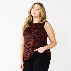 Plus Size Nine West Essential Easy High-Neck Tank -Clothing Sales Store 5234070 Brown Zebra