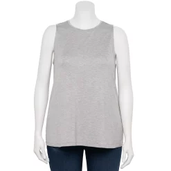 Plus Size Nine West Essential Easy High-Neck Tank -Clothing Sales Store 5234070 Gray Fox Heather