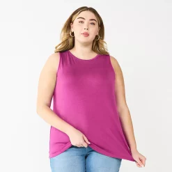 Plus Size Nine West Essential Easy High-Neck Tank -Clothing Sales Store 5234070 Magenta Daisy