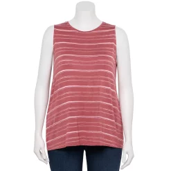 Plus Size Nine West Essential Easy High-Neck Tank -Clothing Sales Store 5234070 Mauve Jewel Stripe