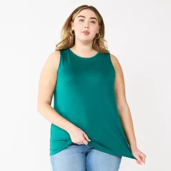 Plus Size Nine West Essential Easy High-Neck Tank -Clothing Sales Store 5234070 Night Tide