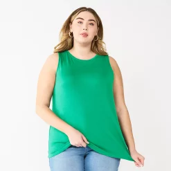 Plus Size Nine West Essential Easy High-Neck Tank -Clothing Sales Store 5234070 Tangy Green