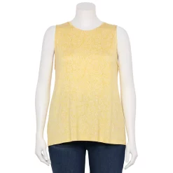 Plus Size Nine West Essential Easy High-Neck Tank -Clothing Sales Store 5234070 Yellow Palms