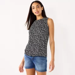 Petite Nine West Essential High Neck Tank -Clothing Sales Store 5234193 Black Cheetah
