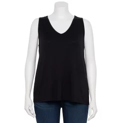 Plus Size Nine West Essential Easy V-Neck Tank -Clothing Sales Store 5235544 Black