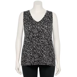 Plus Size Nine West Essential Easy V-Neck Tank -Clothing Sales Store 5235544 Black Wood Diagonal