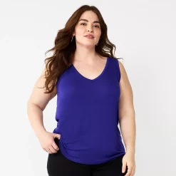 Plus Size Nine West Essential Easy V-Neck Tank -Clothing Sales Store 5235544 Blue