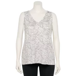 Plus Size Nine West Essential Easy V-Neck Tank -Clothing Sales Store 5235544 Gray Flowy Animal