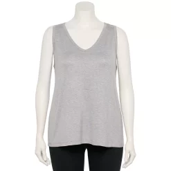 Plus Size Nine West Essential Easy V-Neck Tank -Clothing Sales Store 5235544 Gray Fox Heather