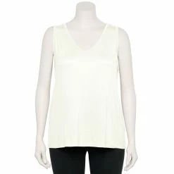 Plus Size Nine West Essential Easy V-Neck Tank -Clothing Sales Store 5235544 Modern White