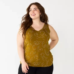 Plus Size Nine West Essential Easy V-Neck Tank -Clothing Sales Store 5235544 Olive Floral