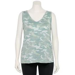 Plus Size Nine West Essential Easy V-Neck Tank -Clothing Sales Store 5235544 Sage Camo