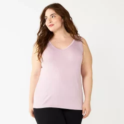 Plus Size Nine West Essential Easy V-Neck Tank -Clothing Sales Store 5235544 Washed Grape