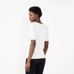 Women's Nine West Ribbed Fitted Elbow-Sleeve Tee -Clothing Sales Store 5236177 ALT