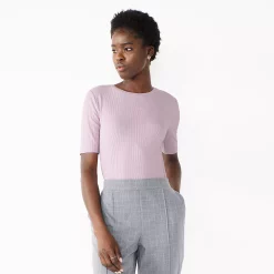 Women's Nine West Ribbed Fitted Elbow-Sleeve Tee -Clothing Sales Store 5236177 Enlighten Purple