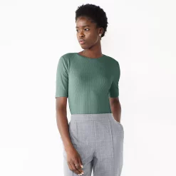 Women's Nine West Ribbed Fitted Elbow-Sleeve Tee -Clothing Sales Store 5236177 Huxley Blue