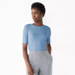 Women's Nine West Ribbed Fitted Elbow-Sleeve Tee -Clothing Sales Store 5236177 Kelly Lavender