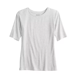 Women's Nine West Ribbed Fitted Elbow-Sleeve Tee -Clothing Sales Store 5236177 Light Gray Heather