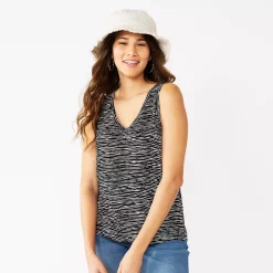 Women's Nine West Easy V-Neck Tank -Clothing Sales Store 5237679 Black Horizon Stripe