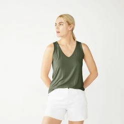 Women's Nine West Easy V-Neck Tank -Clothing Sales Store 5237679 Infantry Olive