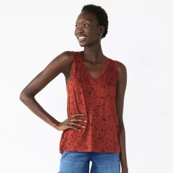 Women's Nine West Easy V-Neck Tank -Clothing Sales Store 5237679 Marsala Leaves