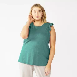 Plus Size Nine West Ruffle Shoulder Tank -Clothing Sales Store 5245346 Huxley Blue