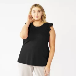 Plus Size Nine West Ruffle Shoulder Tank -Clothing Sales Store 5245346 Mineral Black