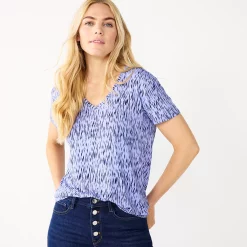 Petite Nine West Essential Short Sleeve V-Neck Tee -Clothing Sales Store 5246433 Blue Ikat Dot