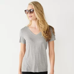 Petite Nine West Essential Short Sleeve V-Neck Tee -Clothing Sales Store 5246433 Dark Ash Heather
