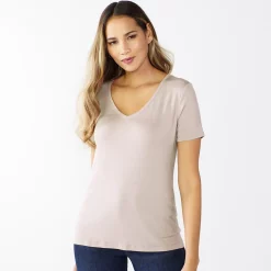 Petite Nine West Essential Short Sleeve V-Neck Tee -Clothing Sales Store 5246433 Dusty Salt Heather