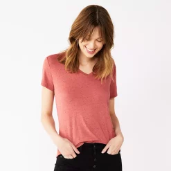 Petite Nine West Essential Short Sleeve V-Neck Tee -Clothing Sales Store 5246433 Mauve Jewel Nep