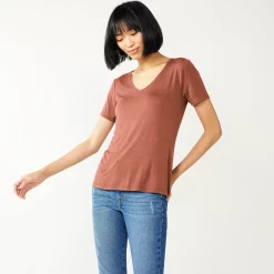 Petite Nine West Essential Short Sleeve V-Neck Tee -Clothing Sales Store 5246433 Mocha Frosting