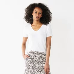 Petite Nine West Essential Short Sleeve V-Neck Tee -Clothing Sales Store 5246433 Modern White