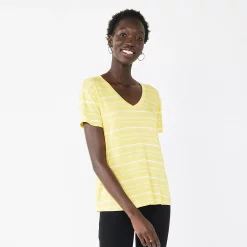 Petite Nine West Essential Short Sleeve V-Neck Tee -Clothing Sales Store 5246433 Yellow Stripe