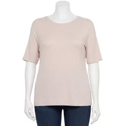 Plus Size Nine West Essential Fitted Elbow-Sleeve Tee -Clothing Sales Store 5247489 Dusty Salt Heather