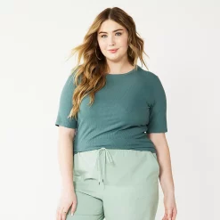 Plus Size Nine West Essential Fitted Elbow-Sleeve Tee -Clothing Sales Store 5247489 Huxley Blue