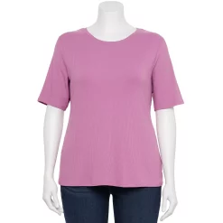 Plus Size Nine West Essential Fitted Elbow-Sleeve Tee -Clothing Sales Store 5247489 Lavender Mauve