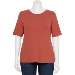Plus Size Nine West Essential Fitted Elbow-Sleeve Tee -Clothing Sales Store 5247489 Mauve Jewel