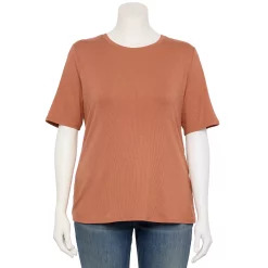 Plus Size Nine West Essential Fitted Elbow-Sleeve Tee -Clothing Sales Store 5247489 Mocha Frosting