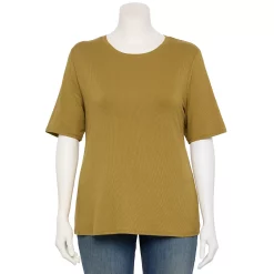 Plus Size Nine West Essential Fitted Elbow-Sleeve Tee -Clothing Sales Store 5247489 Sergio Olive
