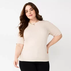 Plus Size Nine West Essential Fitted Elbow-Sleeve Tee -Clothing Sales Store 5247489 Tan