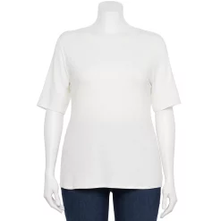 Plus Size Nine West Essential Fitted Elbow-Sleeve Tee -Clothing Sales Store 5247489 White